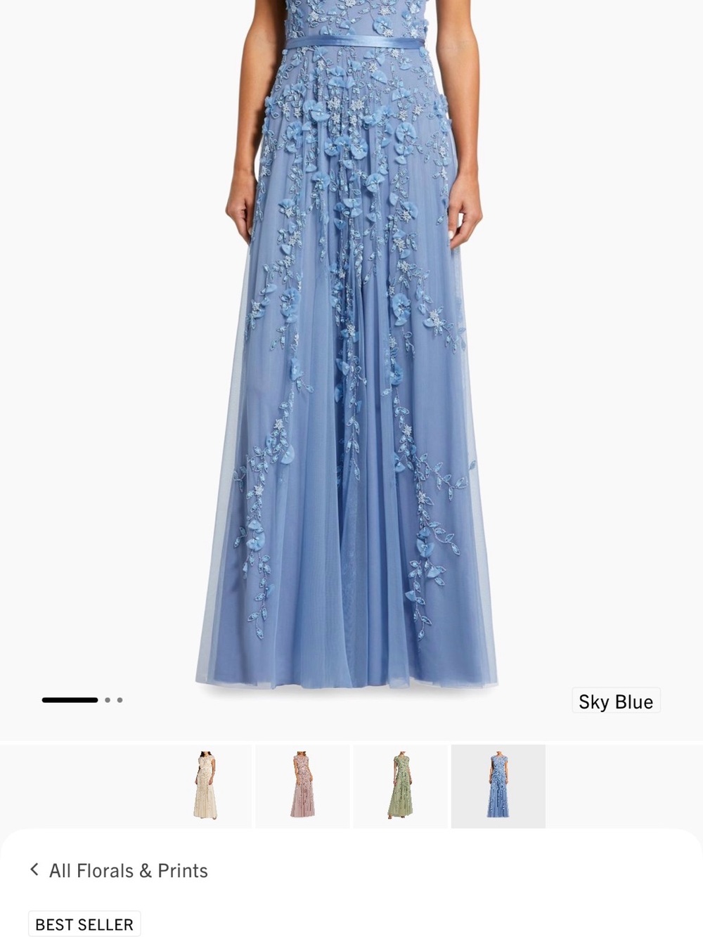 Mac Duggal Dusty Blue Floral Appliqué Maxi Gown - Picture 6 of 11